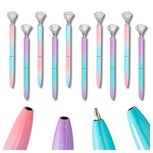 Kit com 12 Canetas Esferográficas Luxo | Design com Pedra Decorativa em Formato diamante, cores Pastel Brilhante, Tinta Preta, Ideal para Presentes, Escritório, Escola, Scrapbook e Bullet Journal