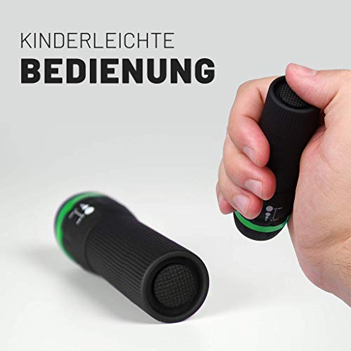 ABSINA kleine LED Taschenlampe batteriebetrieben 2er Pack - Mini Taschenlampe Kinder mit 60 Lumen & 110m Leuchtweite - Kinder Taschenlampe für Jungen & Mädchen stufenlos fokussierbar inkl. Batterie – Bild 4