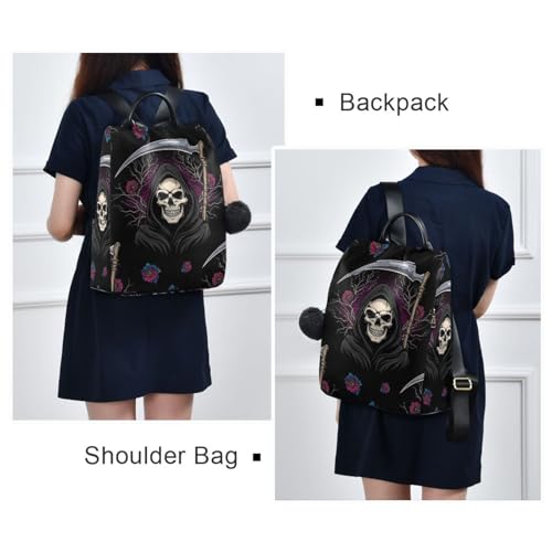 Mochila negra con diseño de calaveras góticas y flores para mujer 7