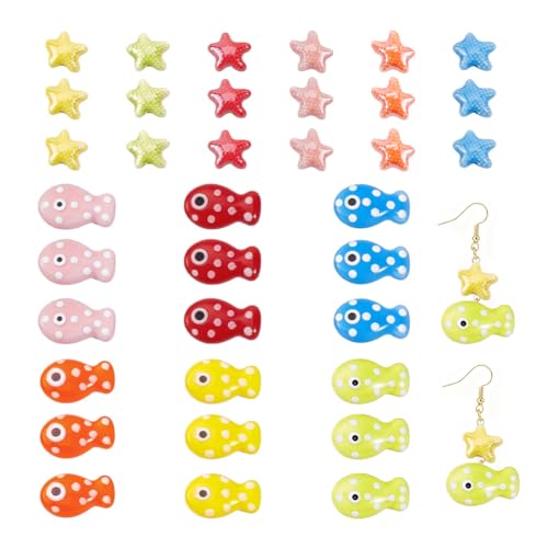 UNICRAFTALE 36 Perles Laches Céramiques Colorées de Poissons 12 Styles Porcelaine étoiles de Mer Perles Spacer Cabochons Animaux Marins pour Fabrication de...