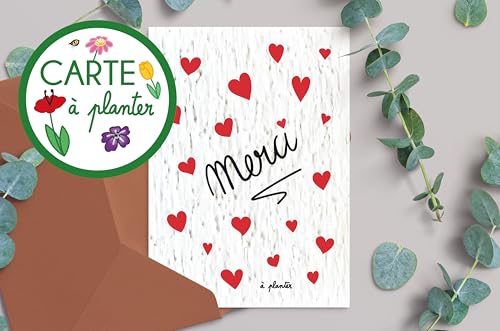 Carte à planter Merci maîtresse - maître - ATSEM - Nounou - Cadeau fin d'année scolaire (Fleurs) (COEURS)