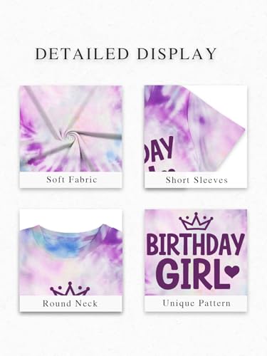 Image of YHHR Birthday Girl Shirt Tie Dye Girls Birthday Shirts 7-14 Year Kids Tops | Girls Birthday T Shirt, Cute B-Day Gifts Party Tops ,Birthday Outfits ,Letter Print Tees ,Graphic Short Sleeve Tee Tops
