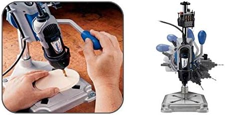Dremel Drill Press Rotary Tool Workstation Stand with Wrench- 220-01- Mini Portable Press- Holder- 2 Inch Depth- Ideal for Drilling Perpendicular and Angled Holes- Table Top , Silver