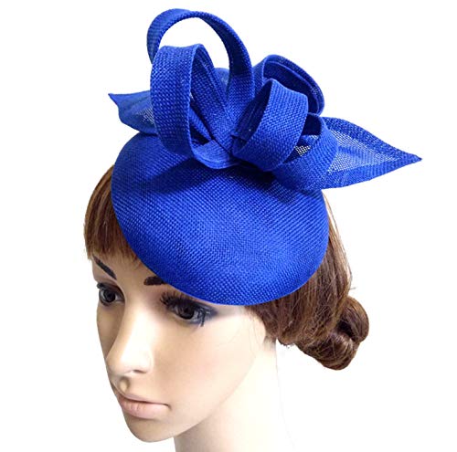 Oridoor Sinamay Fascinator Flower Feathers Pillbox Hat Headband Hair Clips For Derby Cocktail Wedding Tea Party, D2 Royal Blue, One Size #TOP2