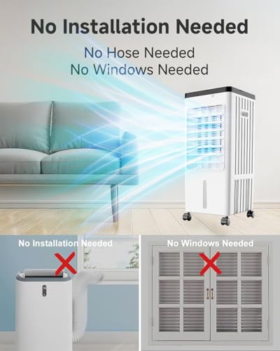 Swamp Cooler, Evaporative Air Cooler with 3 Gal Water Tank, Swamp Cooler Air Conditioner with 4 Ice Packs, 3 Speeds, 120° Oscillation, Portable Air Conditioners Alternative for Room Home Office Pets — view 6