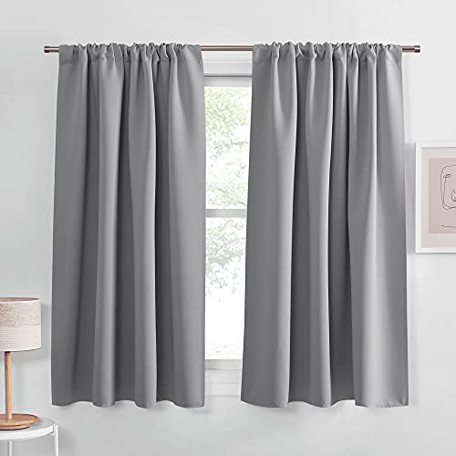 PONY DANCE Curtains 45 inch Length - Silver Grey Blackout Curtain Panels with Rod Pocket Top Thermal Window Treatments for Bathroom, Wide 42 Inches, Light Gray, 2 PCs