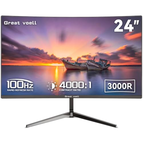 Great voell 24 Zoll Curved Monitor FHD(1920 x1080) 100Hz PC Bildschirm FreeSync VA Panel 3000R 99% sRGB HDMI VGA Eye Care Monitor für Büro Home Office Gaming PC Laptop VESA