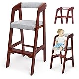 Wooden High Chair for Toddlers, Adjustable Dining Feeding Chair with Removable Cushion for Child, Hi