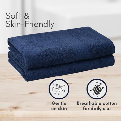 Image of Mafatlal Joy Towels for Bath Large Size - Pack of 2 | 58 x 29 inch | Soft Cotton | Quick Dry | Highly Absorbent | 450 GSM | Blue