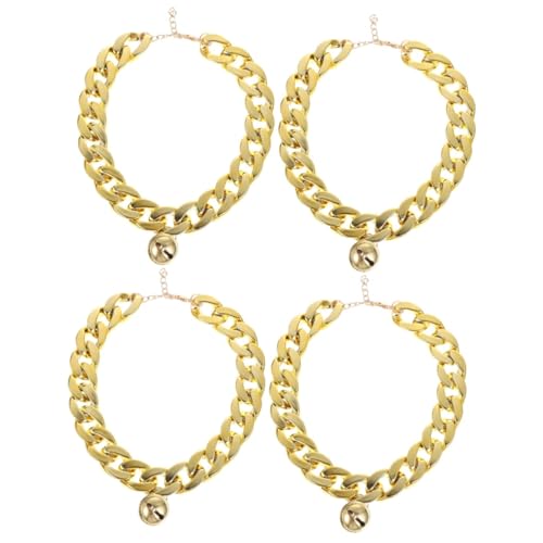 Kisangel 2sets Pet Necklace Dog Collar Gold Chain Dog Collar Buckle Fashionable Bell Chain 2pcs*2