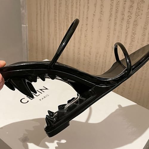 YXCFEWD Wedge Sandals for Women Open Toe Wedge Shark Teeth Heels for Women Square Toe Wedge Mules 6