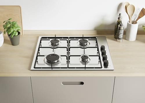 Candy Piano Cottura a Gas 4 Fuochi, Incasso, Inox, Griglie Smaltate Lavabili, Sicurezza Gas, Manopole Laterali, 59,5 x 51 x 0,8 cm (L x P x H) - CHW6LBX - Immagine 3
