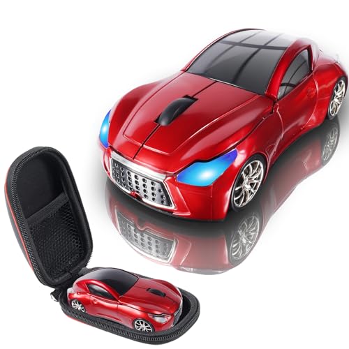 Image of elec Space Wireless Mini Mouse with Case - Cute Sports Car Shape, Lightweight & Portable, 10m Range, Plug and Play (Red)