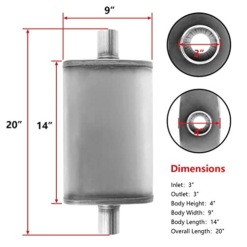 Image of 3 inch Universal Exhaust Muffler,Straight-Through Performance Muffler 3 Resonator with Stainless Steel Exhaust Tip for Cars, Trucks(3''Inlet /Outlet)