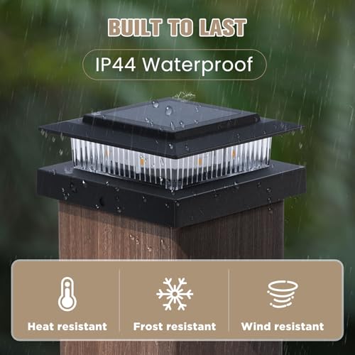 Post Cap Lights 8pack, 4x4 Deck Fence Post Solar Lights Outdoor with Warm White Lighting,Black Waterproof Solar Post Lights for Vinyl/Wood Posts to Decorate Fence, Deck,Garden, Patio — view 5