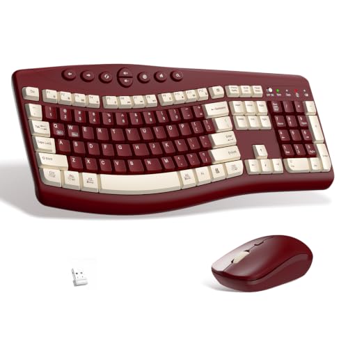 Kabellose Tastatur und Maus, leise, ergonomisch, gebogenes Design für Büro
