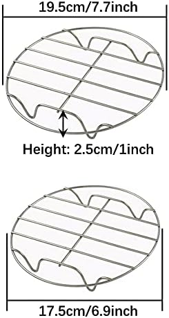 2 Pcs Round Cooling Rack Set Stainless Steel Steam Rack Stand Baking Steaming Grilling Rack for Kitchen Steamer Air Fryer Oven Multi-Purpose Rack(17.5cm/19.5cm)