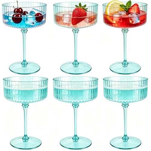PLULON 6 Pcs Green Coupe Martini Glasses Cocktail Champagne Cup 10 Oz