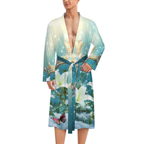 Albornoz de flores para hombre de alta suavidad, bata ligera de manga larga