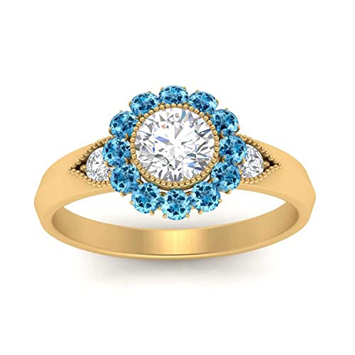 Image of Choose Your Gemstone Victorian Round Antique Engagement Ring Yellow Gold Plated Round Shape Vintage Engagement Rings Minimal Modern Design Birthday Gift Wedding Gift US Size 4 to 12