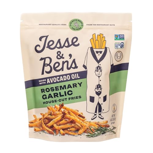 Jesse & Ben's Rosemary Garlic Fries, Made with Avocado Oil, Gluten-Free, Non-GMO, Vegan Frozen Potatoes, Healthy Snack with No Seed Oils, Delicious Crispy Air Fryer Treat with 5 Ingredients
