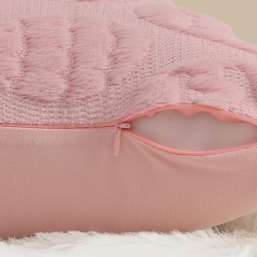 Image of decorUhome Easter Pink Egg Pillow Covers 16x16 Inch Set of 2, Soft Plush Faux Wool Jacquard Cushion Covers, Farmhouse Neutral Fuzzy Spring Easter Holiday Decor for Couch Sofa Bed
