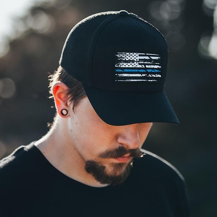 Image of Tactical Pro Supply American Flag Flexfit Hat with Woven Logo Patch