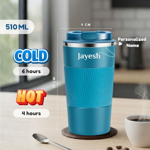 Image of Giftana 4 in 1 Personalized Diary with Pen, Mobile Stand and Coffee Tumbler 510ml Gift Set for Men & Women, Customized Gifts for Doctors, Personalised New Year Corporate Gift Set for Employee (Blue)