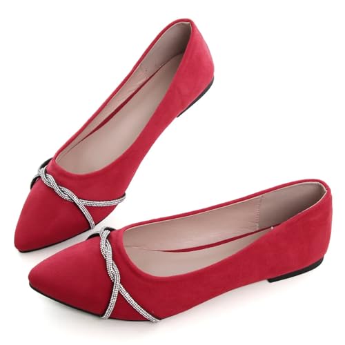 Image of TN TANGNEST Womens Casual Flats Chain Ballet Flats | Fashion Pointed Toe Rhinestone Flats, Comfort Slip On Dress Shoes for Business Work Office Wedding Party