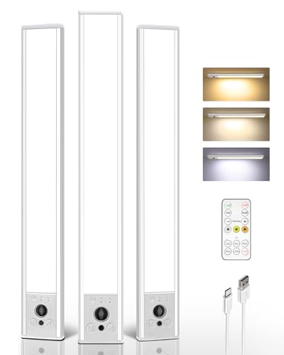 Image of EZVALO 3-Pack 16.5inch Under Cabinet Lighting with Remote, 4000mAh Rechargeable Motion Sensor Lights, Magnetic Dimmable Closet Light, 3 Color Temps Wireless Lights for Kitchen, Pantry, Stair