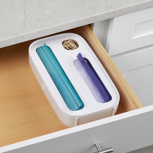 Image of YouCopia StoraBag Drawer Food Bags Dispenser, 3-Slot, Plastic Sandwich Bag Organizer For Kitchen Storage, White