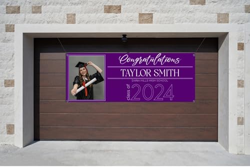 Personalized Graduation Banner 2024 - Custom Name Congrats Grad Banner With Picture and School Name - Graduation Decorations Class Of 2024 Graduation Banner - Custom Graduation Banner (PURPLE)