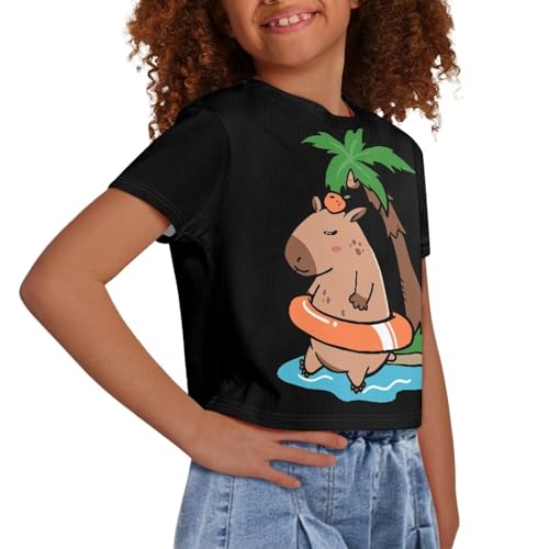 Image of Girls Crop Tees Crew Neck Casual Short Sleeve T Shirts Kids Loose Soft Comfortable Tees Blouses Shirt for Little Girl
