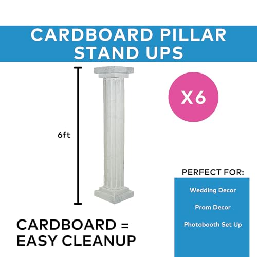 Fun Express Marble Look Fluted Pillars Cardboard Columns 6 Pack - Premium 6 Ft Wedding Decorations for Ceremony Backdrop | Party & Prom Decor Photo Booth Props | White Stand-Up Event Pillars