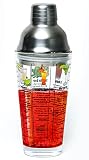 14 oz Recipe Glass Cocktail Shaker With Strainer Top - Includes 6 Cocktail Drink Recipes (Tequila Theme)