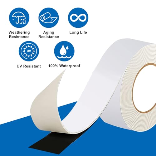 5 cm x 5 m Butylkautschuk Klebeband Weiß, Butyl Rubber Tape Dichtband Selbstklebend, Leckagebeweis Langlebige Butylband Wasserdicht, Korrosions und UV für Fenster, Boot Reparatur und Dach Patching