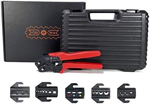GIZWIZ Ergonomic Quick Change Ratchet Crimp Tool Kit with 5pcs Interchangeable Jaws for Insulated & Non-insulated Wire Terminals