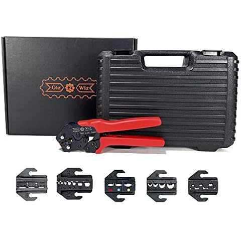 GIZWIZ Ergonomic Quick Change Ratchet Crimp Tool Kit with 5pcs Interchangeable Jaws for Insulated & Non-insulated Wire Terminals Cover