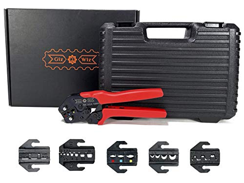 Gizwiz Ergonomic Quick Change Ratchet Crimp Tool Kit With 5Pcs Interchangeable Jaws For Insulated & Non-Insulated Wire Terminals #TOP24