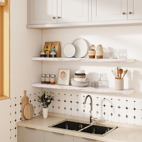 Image of Vivelove Elm Wood Floating Shelf 55x8 inch Set of 1, Weathered White