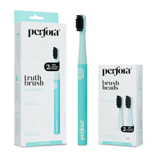 Image of Perfora Electric Toothbrush With Extraa Brush Head Set | 2 Modes, 3 Brush Heads, 24000 Strokes, 90 Days Battery Life | 1 Year Warranty | Electric Brush For Men, Women & Kids - Aqua Marine