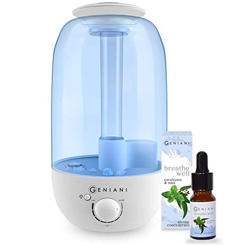 GENIANI Ultrasonic Cool Mist Aroma Humidifier with NIGHTLIGHT and Essential Oil Set - Best Aromatherapy Humidifiers for Bedroom, Living Room, Office and House | Quiet Operation, Safe for Baby - 2,4L