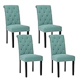 Solid Wood Tufted Parsons Dining Chair with Fabric Upholstery, Set of 4, Teal