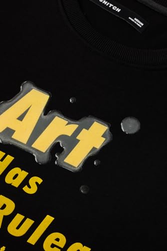 Image of SNITCH Men's Sweatshirt | Oversized Fit Graphic Print with Drop Shoulder & Crew Neck | Soft Cotton Blend Full Sleeve Pullover for Trendy Casual Wear