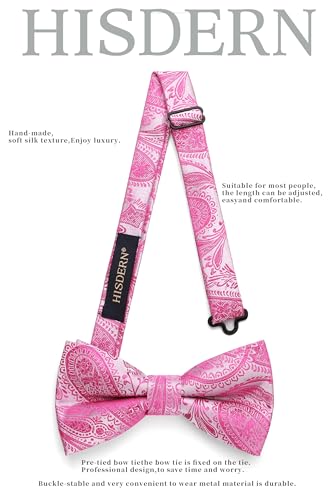Image of HISDERN Bow Ties for Men Pre-Tied Bow Tie Floral Paisley Handkerchief Classic Formal Bowtie and Pocket Square Cufflinks Set