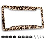 Cheetah Leopard Brown License Plate Frame Stainless Steels Car Tag Holder with 4 Holes and Screws Customized Decorative Frames 12 x 6 Inch for US Canada Vehicle Standard for Women Men