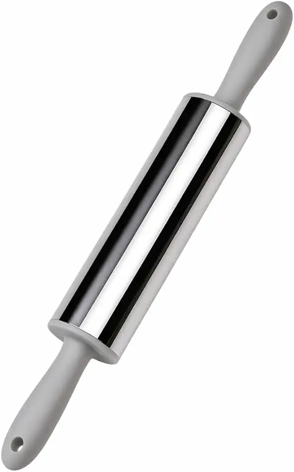 Rolo de Massa em Aço Inoxidável 35cm Para Todos os Tipos de Massa Elegante Eficiente Resistente e Durável Antiaderente e Ergonômico Premium (Cinza)