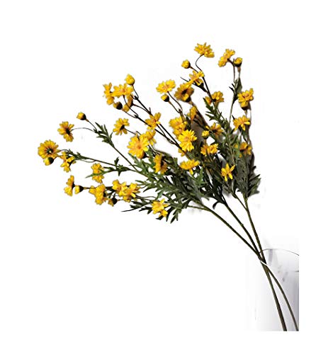 Suandsu 3 Bouquet Artificial Daisy Chamomile Fake Silk Marguerites Flowers Home Hotel Office Garden Craft Art Decor Long Stem 29'' High Yellow