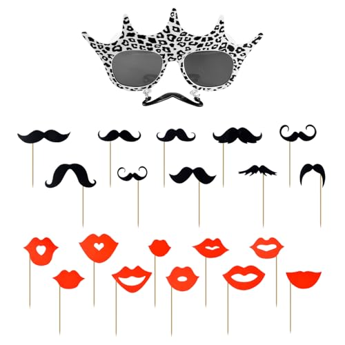 IDNVFY 1 óculos de festa e 20 acessórios para fotos, óculos de sol divertidos, acessórios de jogos de festa, decorações de casamento.
