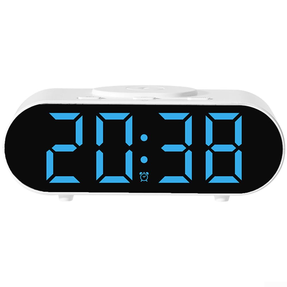 PureBowlic Multifunctional Wireless Charging Alarm Clock,For LED Display 15W Fast Charge Voice Control Adjustable Night Light 3 Alarms Digital Time And Date Display(Blue)